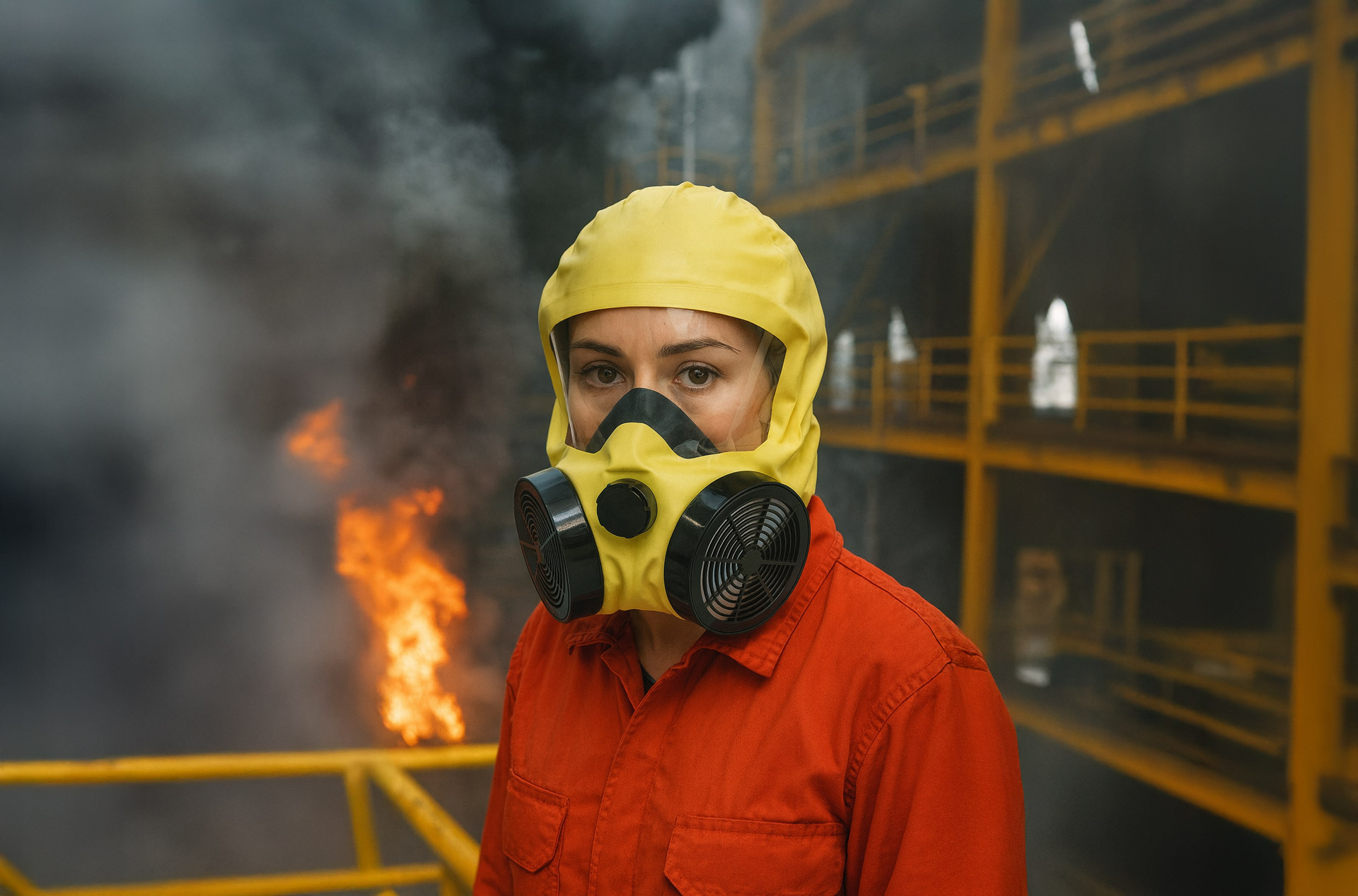 COGO Plus fluktmaske i bruk under brannscenario på offshoreinstallasjon